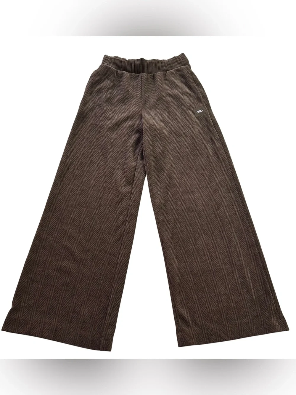 ALO YOGA Winter Break Micro Corduroy Top & Wide Leg Pant Lounge Set Espresso S